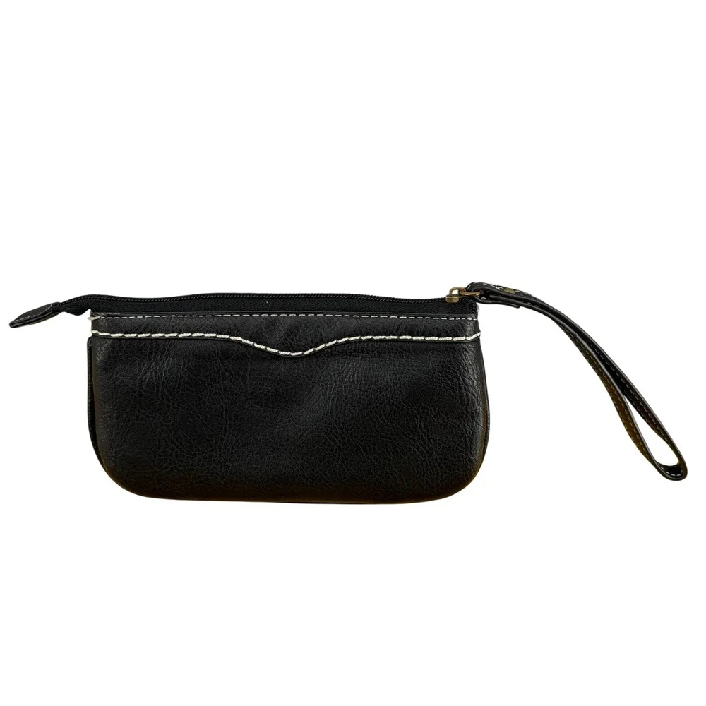 b.o.c. Born Concept Wristlet Clutch Denim Straw Black Faux Leather Wallet